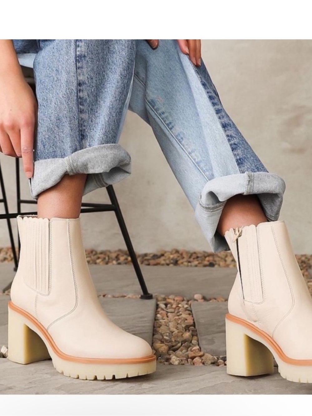 Oasis Society Anastasia Lug Chelsea Boot Cream and Beige Size 9